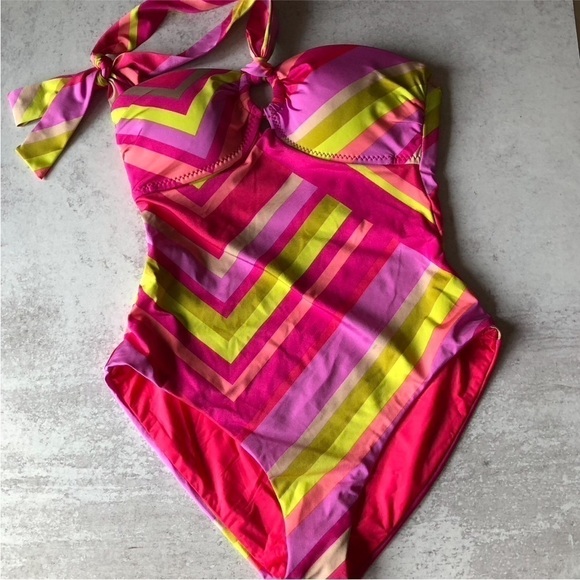 Trina Turk Multi Waltz Ring-Front Bandeau One Piece Swimsuit Size 2 - Picture 5 of 12